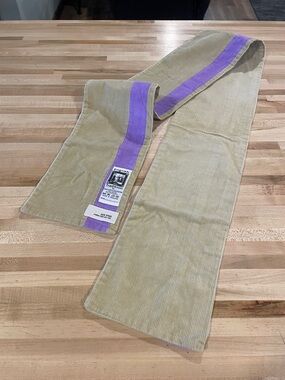 Vintage Designer Corduroy Scarf with Purple Stripe